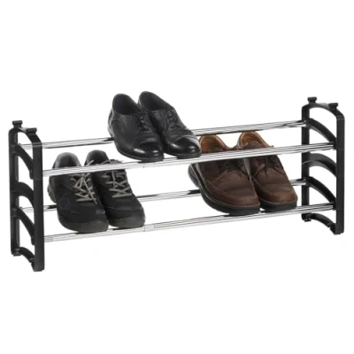 Abbildung von IDIMEX Schuhregal Tower ausziehbar schwarz Schuhablage mit 2 Ebenen aus Metall, stapelbare Schuhaufbewahrung platzsparend, schuhorganizer Flur