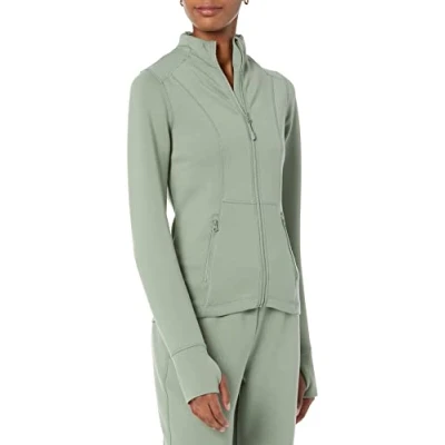 Abbildung von Amazon Essentials Damen Active Sweat Jacke mit durchgehendem Reißverschluss, Salbeigrün, S