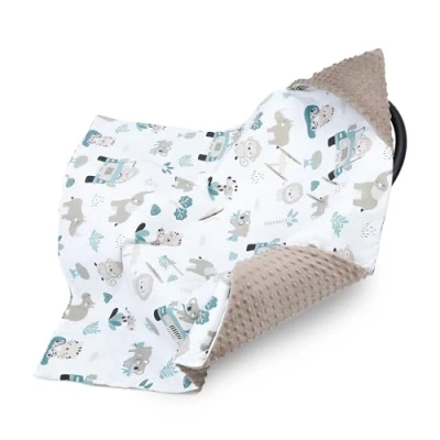 Abbildung von Einschlagdecke Babyschale Decke Kinderwagen 90 x cm universal Baby Babydecke für Buggy Autositz Winter Baumwolle Minky Afrika Braun