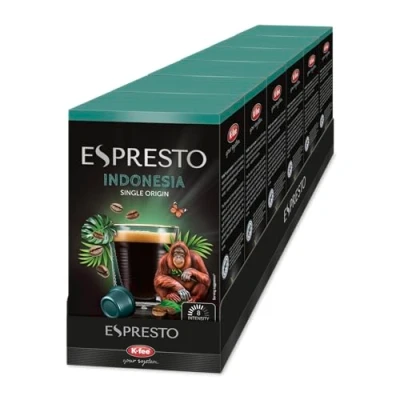 Abbildung von ESPRESTO Single Origin Indonesia Lungo I Kaffeekapseln Intensität 8/12 kompatibel mit K fee &amp; Expressi RFA zertifiziert 96 Kapseln