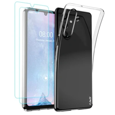 Abbildung von J&amp;D Kompatibel für Samsung Galaxy A15 Hülle, Kristallklar Anti Gelb Schutzhülle mit (2er Pack) Displayschutzfolie, Schock TPU Bumper Case for A15, Transparent