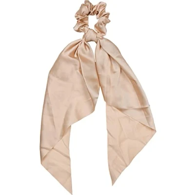 Abbildung von styleBREAKER Damen Haargummi einfarbig mit Schleife im Retro Style, elastisch, Scrunchie, Zopfgummi, Haarband 04027040, Farbe:Beige