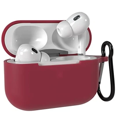 Abbildung von EAZY Case Schutzhülle für AirPods Pro 2 Hülle Bordeaux Silikon Stoßfest mit Karabiner geeignet als Schlüsselanhänger Antikratz Etui rutschfeste Silikonhülle Airpod 2. Generation in Rot