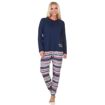 Abbildung von Normann Damen Langarm Schlafanzug Pyjama in wunderschöner Optik, Farbe:Navy, Größe:40 42
