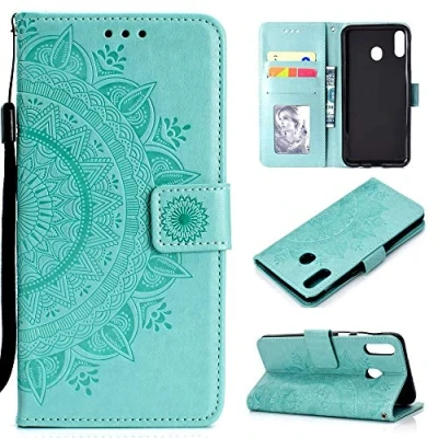 Abbildung von CoverKingz Handy Hülle kompatibel mit Huawei P40 Lite E Handyhülle Kartenfach Bookcover Case Tasche klappbar Motiv Mandala Grün