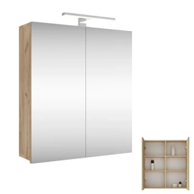 Abbildung von Planetmöbel Merkur Spiegelschrank Bad mit Beleuchtung 60 cm breit Badschrank hängend Spiegel Chrom LED Gold Eiche