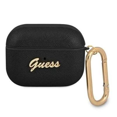 Abbildung von Guess GUAPSASMK Hülle für AirPods Pro schwarz Saffiano Script Metal Collection