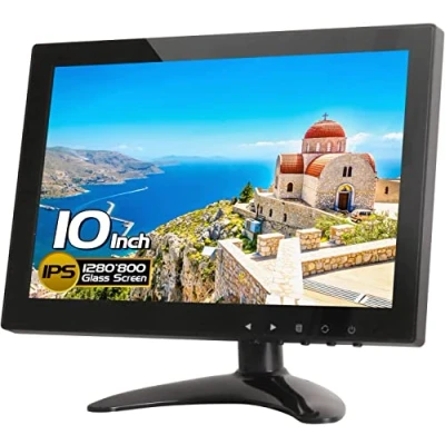 Abbildung von WHOLEV 10,1 Zoll CCTV Monitor IPS LCD HDMI Farbbildschirm, 1280x800 Breit Blickwinkel mit AV/VGA/HDMI/BNC/AUX/Audio Ports Lautsprecher Eingebaut, für Haus Sicherheit, Kamera, PC Anzeige