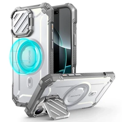 Abbildung von SupCase für iPhone 16 Pro Max Hülle mit Kameraschutz [Kompatibel MagSafe] Dünne Handyhülle Bumper Case Magnetische Schutzhülle Ständer [UB Mag XT] 6.9&#039;&#039; 2024 (Weiß)