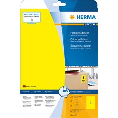Abbildung von HERMA Etiketten gelb 210x297mm Special A4 VE=20 Stück