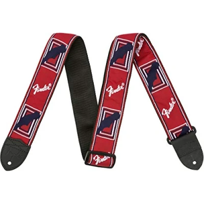 Abbildung von Fender Monogramm Gurt, Vollständig einstellbare Länge (90 cm, 145 cm), Rot/Schwarz/Blau