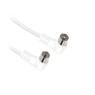 Abbildung von ekon TV Antennenkabel, 90 Stecker, 1,8m, inkl. Adapter, Stecker Buchse, 75 dB, für TV, Smart Set Top Box, digital terrestrisch