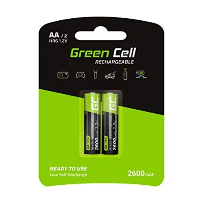 Abbildung von Green Cell 2600mAh 1.2V 2 Stck Vorgeladene NI MH AA Akkus Akkubatterien AA/Mignon, sofort einsatzbereit, Starke Leistung, geringe Selbstentladung, wiederaufladbare Akku Batterie, ohne Memory Effekt
