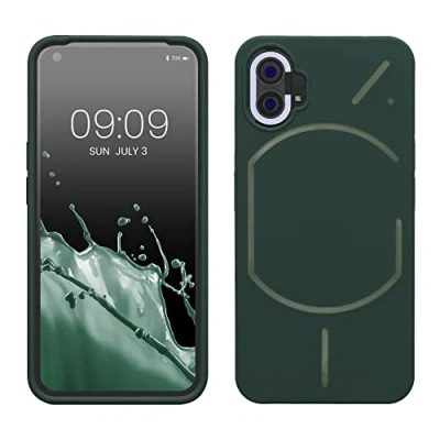 Abbildung von kwmobile Hülle kompatibel mit Nothing Phone (1) Silikon Handy Case Handyhülle weiche Oberfläche kabelloses Laden Moosgrün