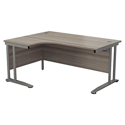 Abbildung von Office Hippo Robuster Büroschreibtisch, linker Ecktisch, robust, verlässlich, mit Kabelführung und Doppelstützen, PC Tisch für Büro oder Zuhause, Alaskische Graue Eichenplatte/Silberfarbenes Gestell