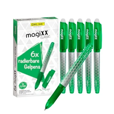 Abbildung von Online Radierstift magiXX, 6x I Gelschreiber Grün mit 0,7mm Strichstärke Tintenroller radierbar zum Schreibenlernen &amp; Büro, Erasable Pen Set Radierbarer Kugelschreiber Studenten, Schüler
