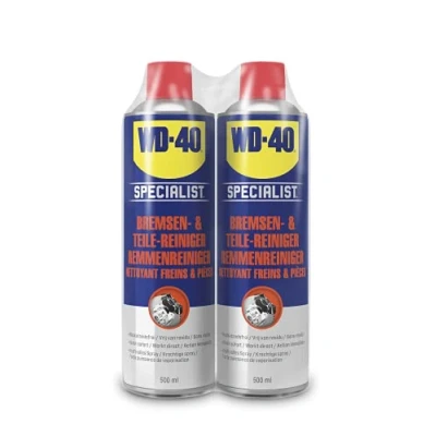 Abbildung von WD 40 Specialist Bremsenreiniger 2x500ml Entfernt Fett, Öl &amp; Schmutz Rückstandsfrei schnelltrocknend für Bremsen, Kupplung Getriebe Kraftvolle Wirkung Auch Metallteile