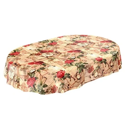 Abbildung von ANRO Tischdecke Wachstischdecke Wachstuch Wachstuchtischdecke Landhaus Rosen Briefe Oval 140x180cm