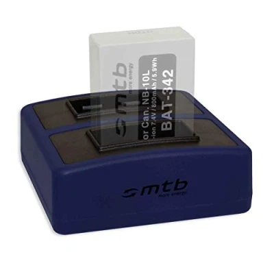 Abbildung von Dual Ladegerät Compact (USB) für Canon NB 10L / PowerShot G15, G16, G1 X, G3 SX40 HS, SX50 SX60 HS inkl. Micro USB Kabel (2X Akku gleichzeitig ladbar)