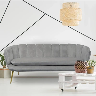 Abbildung von Brenda 3 Sitzer Sofa mit Samtbezug und goldenen Beinen, Silber Menzzo