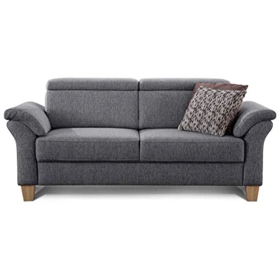 Abbildung von Cavadore 3 Sitzer Sofa Ammerland / Couch mit Federkern im Landhausstil Inkl. verstellbaren Kopfstützen 186 x 84 93 Strukturstoff grau