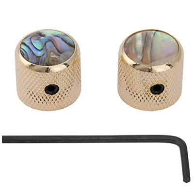 Abbildung von Musiclily Pro 6mm Stahl Abalone Top Potiknop Dome Knobs mit Schraubbar für Telecaster E Gitarre/Precision Bass, Gold (2er Set)