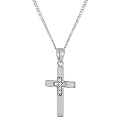 Abbildung von trendor 28594 Kreuz 18 mm Weißgold 333 (8 Kt) mit Silber Halskette