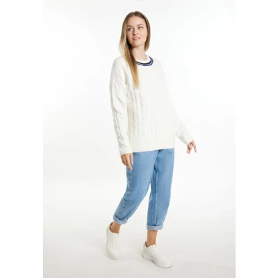 Abbildung von Dreimaster Eissegler Strickpullover, Damen, Größe: M/L, Wollweiss marine