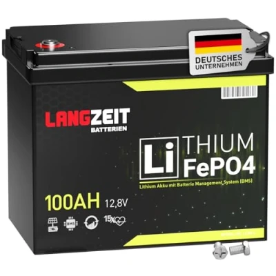 Abbildung von LANGZEIT LiFePO4 100Ah 12V Mini Lithium Batterie mit BMS Solarbatterie Wohnmobil Solar Boot Akku