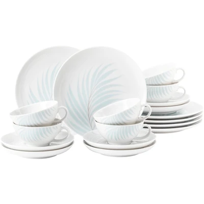 Abbildung von Seltmann Weiden Teeservice &quot;Geschirr Set, 18 Teile, Liberty Mediterranean, klein&quot;, (Set, tlg., 6x Teeobertasse klein 0,14 l, Teeuntertasse 13 cm, Brotteller), mit Blättermotiv, Made in Germany