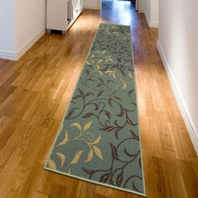 Abbildung von Ottomanson Ottohome Kollektion Teppichläufer mit Gummirückseite und modernem Blätter Design, 80 cm x 300 cm, Farbe Meerschaum