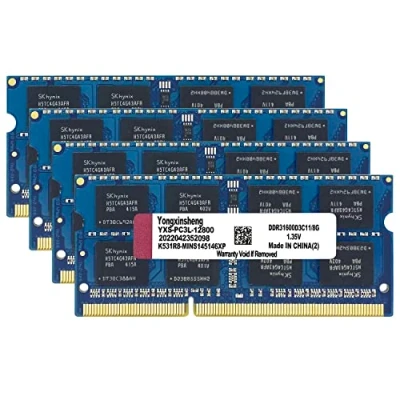 Abbildung von DDR3 / DDR3L 32GB Kit (8GBx4) Laptop RAM 1600MHz PC3 12800 PC3L SODIMM Non ECC Unbuffered 1.35V 1.5V 2Rx8 Dual Rank 204 Pin CL11 PC Computer Memory Upgrade Module Arbeitsspeicher (Blau)