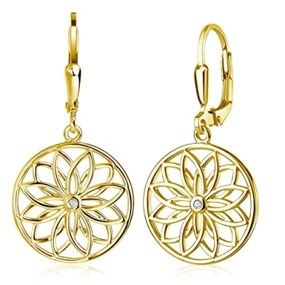 Abbildung von MATERIA Gold Ohrringe hängend Damen Blume Mandala Zirkonia Silber 925 vergoldet SO 503