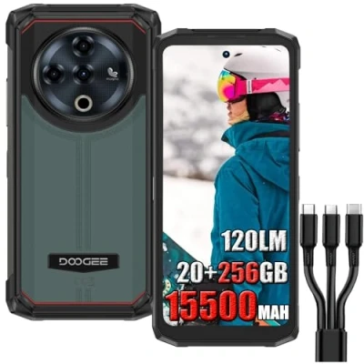 Abbildung von DOOGEE Fire 6 Power Rugged 4G Simlockfreie Handys, 20GB + 256GB, Batteria 15500mAh / 18W, 50MP 8MP Smartphone Ohne Vertrag, 120LM LED, Android 14, 6,56 pollici, NFC/Face ID/DRM L1/IP68 Grün