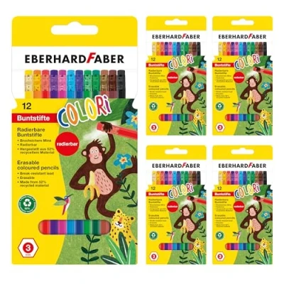 Abbildung von EBERHARD FABER 599030 Buntstifte Set 5 x 12 Farbstifte, hexagonal Form, bruchsicher, radierbar, Malstifte für Kinder
