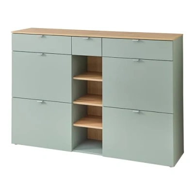 Abbildung von BARI Schuhschrank in Schilfgrün, Artisan Eiche Optik FSC zertifiziert Modernes Schuhregal mit viel Stauraum für Ihre Schuhe 148 x 103 38 cm (B/H/T)