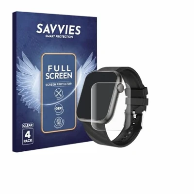 Abbildung von Savvies 4 Stück Full Screen Schutzfolie für walkbee Smartwatch 1.96&quot; Cover Displayschutz Folie [3D Curved, Transparent]
