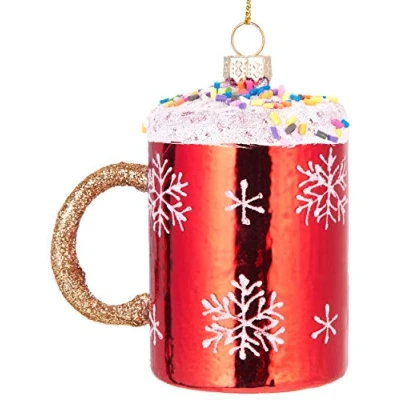 Abbildung von BRUBAKER Christbaumschmuck Kunstvolle Weihnachtskugel Tasse mit Streuseln, mundgeblasene Weihnachtsdekoration aus Glas, handbemalt ca. 9 cm