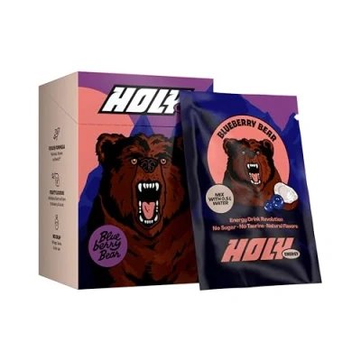 Abbildung von HOLY Energy Gaming Booster 10er Probier Box &#039;Blueberry Bear&#039; mit Blaubeere &amp; Kokos Geschmack Pulver 10 Portionen NewCaff Grüntee Extrakt Focus Drink Vegan 100% natürlichen Fruchtaromen