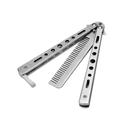 Abbildung von Faltbarer Taschenkamm Klappkamm Klappmesser Bart Haar Kamm Butterfly Design silber