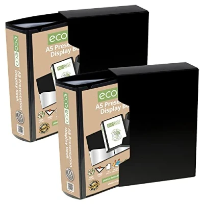 Abbildung von eco Präsentationsbuch, A5, 50% recycelt, 100 Taschen, schwarz, Aufbewahrungsbox, Portfolio, Kunstmappe, mit Kunststoffhüllen schwarzer Sichtbox, 2 Stück