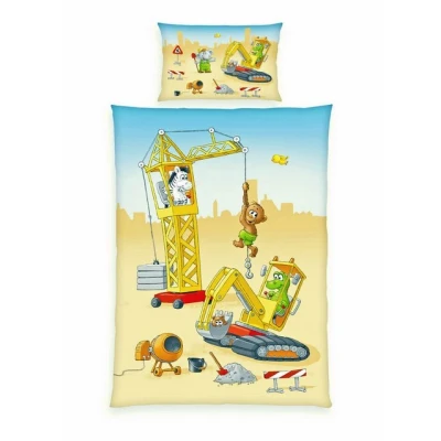 Abbildung von Herding babybest Baustelle Bettwäsche, Kopfkissenbezug ca. 40x60 cm, Bettbezug 100x135 mit praktischer Knopfleiste, 100% Baumwolle