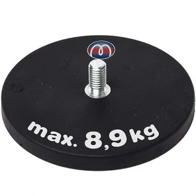 Abbildung von 2 x Neodym Magnet System gummiert Ø 31 mm Gewinde Zapfen (Außen Gewinde): M6 Haftkraft 8,9 kg Stück Starke Magnete mit Gummi Mantel Anti Rutsch Beschichtung