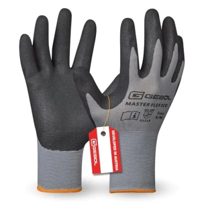 Abbildung von Gebol Master Flex Eco Arbeitshandschuhe mit Nitril Beschichtung Für einen sicheren Griff Nitrilhandschuhe Werkstatt &amp; Garten Damen und Herren Größe M (Gr 8) Grau 1 Paar