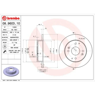 Abbildung von BREMBO 08.9603.10 Bremsscheibe 260 10 4 voll mit Schrauben ROVER: 600