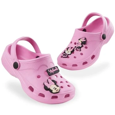 Abbildung von Disney Clogs mit abnehmbaren Anhängern, Kinder Sandalen Strandschuhe Mädchen Stitch Sachen für (Rosa Minnie, 34 EU)