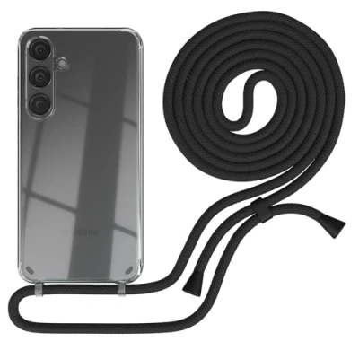 Abbildung von EAZY CASE Handykette kompatibel mit Galaxy S25 Plus Handyhülle Umhängeband, Handykordel Schutzhülle, Silikonhülle, Hülle Band, Stylische Kette für Smartphone, Schwarz Clips