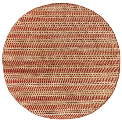 Abbildung von HAMID Woll und Jute Teppich Runden Olivia, Handgewebter für Wohnzimmer, Schlafzimmer, Rot Naturfarbe, (150 x 150 cm)