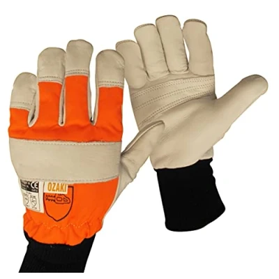 Abbildung von OZAKI Kettensägenhandschuhe Handschuhe für die ZwischensaisonSpezielle Schneidarbeiten Rückseite des linken Handschutzes Größe 10/L