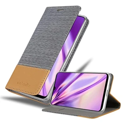 Abbildung von Cadorabo Hülle kompatibel mit Samsung Galaxy A22 4G / M22 M32 aus Jeans und Kunst Leder Flip Klappbare Magnetische [Kartenfächern] Cover für Tasche in Grau